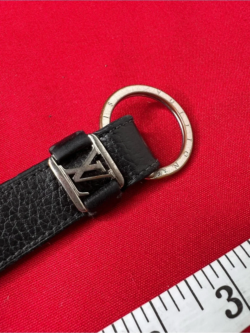 Louis Vuitton Keychain Black Leather Keyring with Hardware